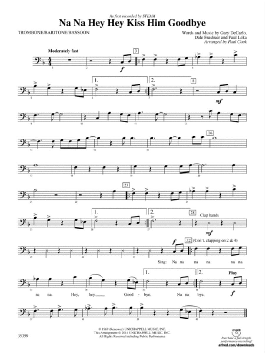 Na Na Hey Hey Kiss Him Goodbye: 1st Trombone Concert Band scores gallery preview page 1