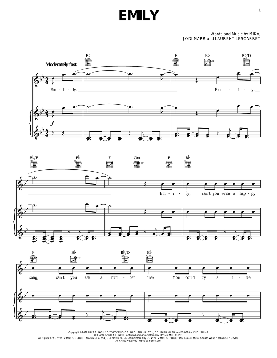 Emily Piano, Vocal, Guitar scores gallery preview page 1