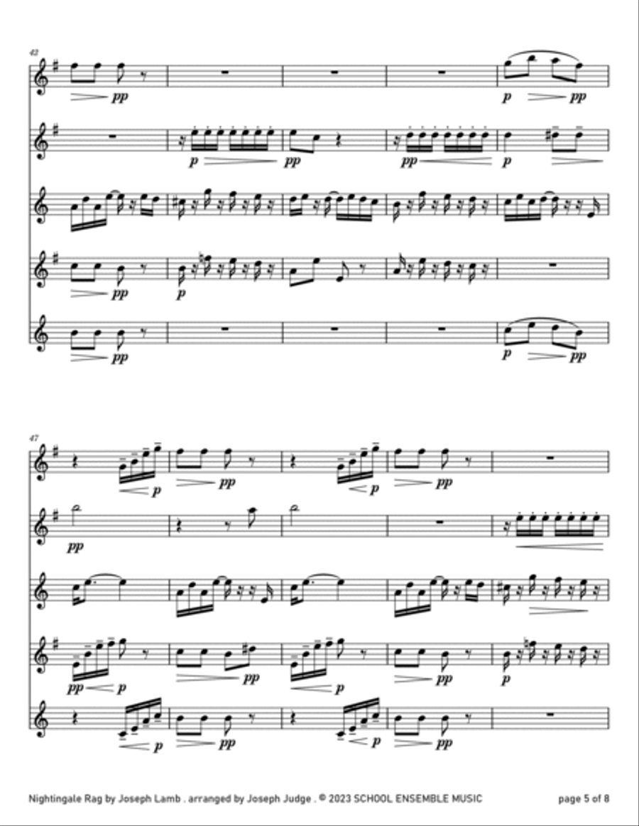 Nightingale Rag by Joseph Lamb for Saxophone Quartet in Schools Saxophone Quartet scores gallery preview page 5