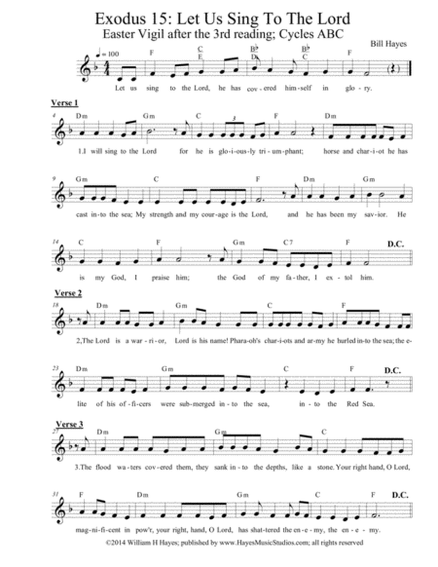 Exodus 15: Let Us Sing To The Lord (Easter Vigil 3rd psalm, leadsheet) image number null