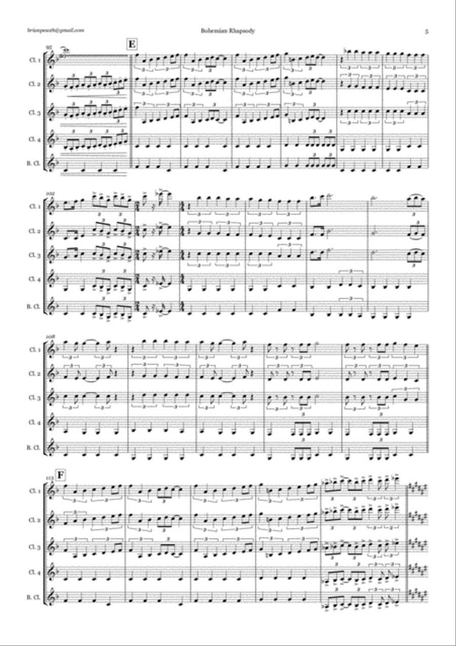 Bohemian Rhapsody Woodwind Quintet scores gallery preview page 5