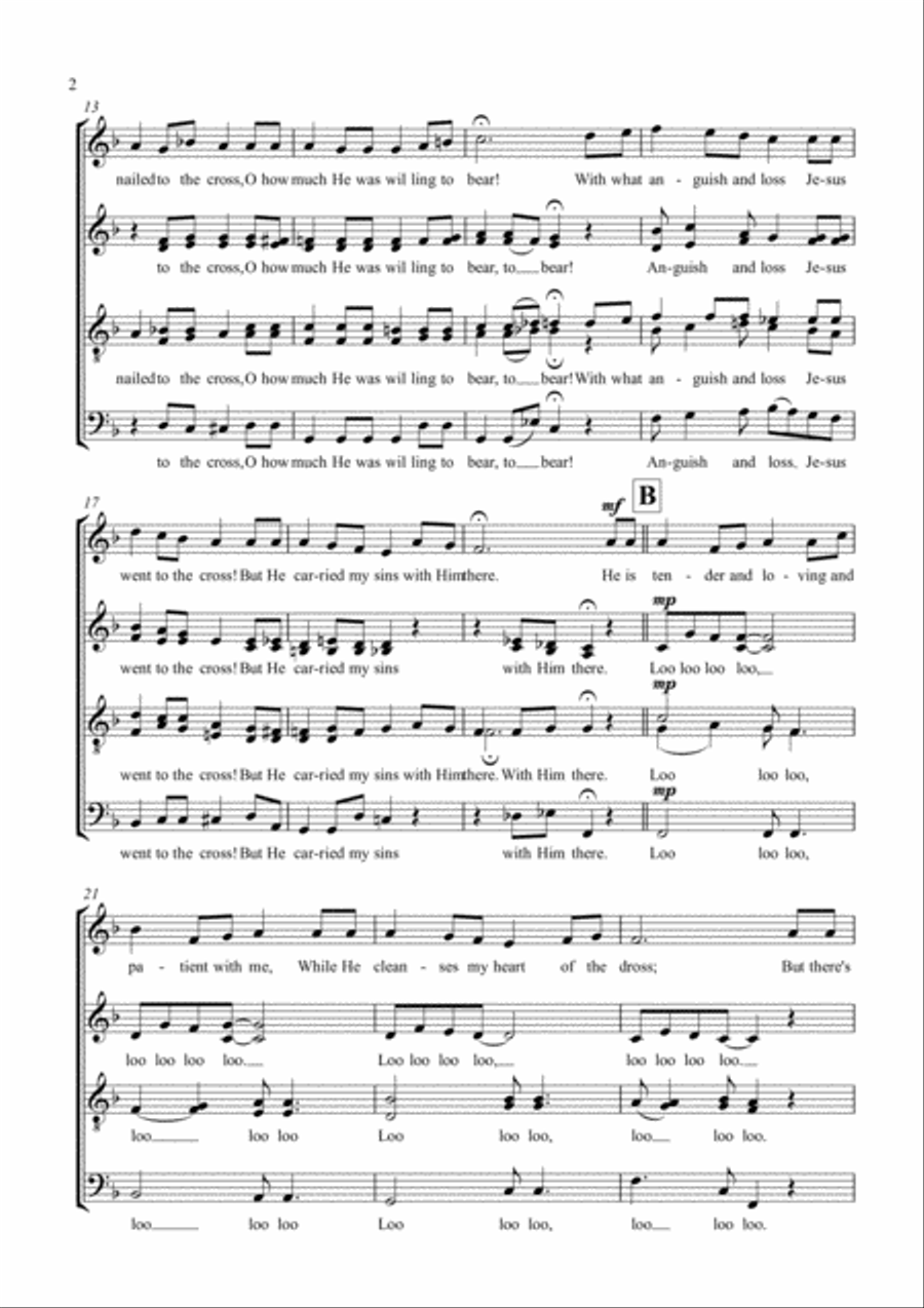 Nailed to The Cross (There Was One Who Was Willing) a cappella Divisi scores gallery preview page 2