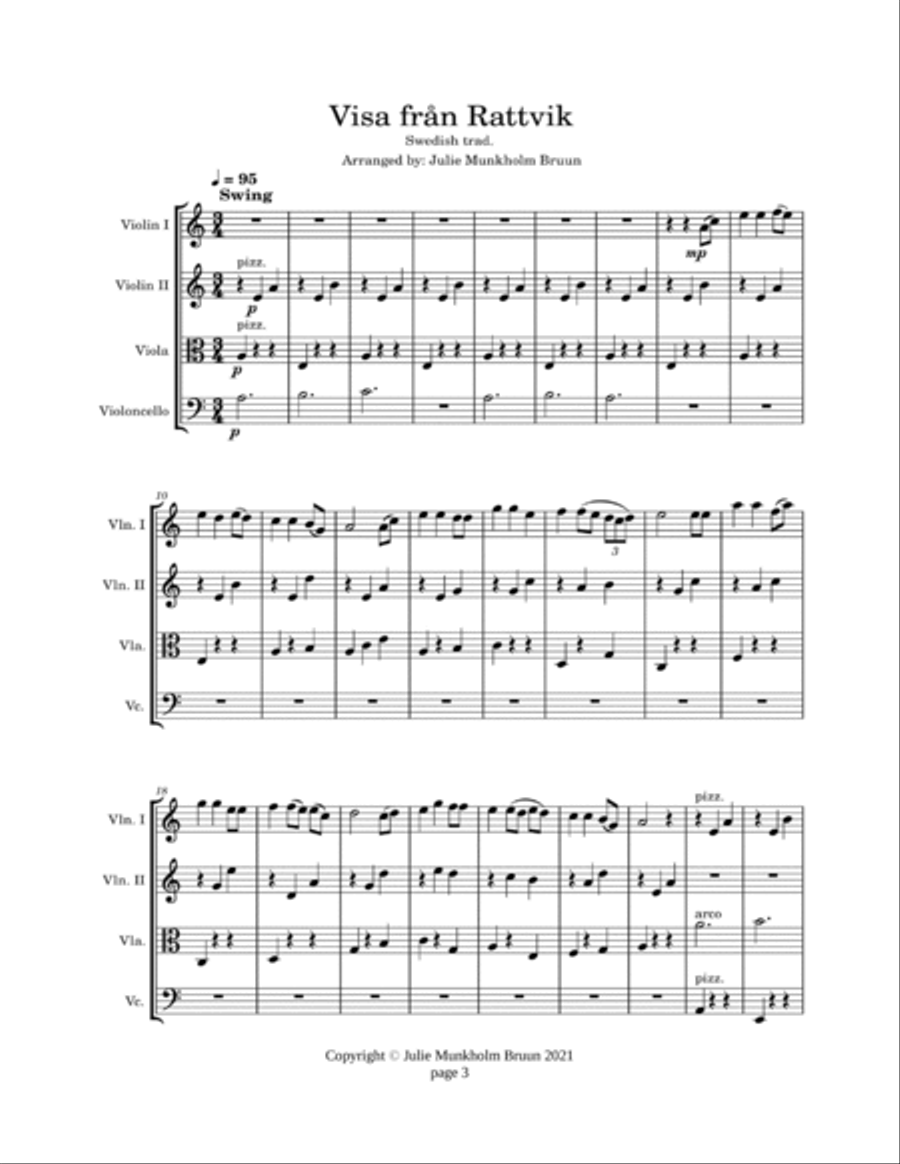 Visa från Rattvik, String Quartet; 2 violins, viola & cello String Quartet scores gallery preview page 3