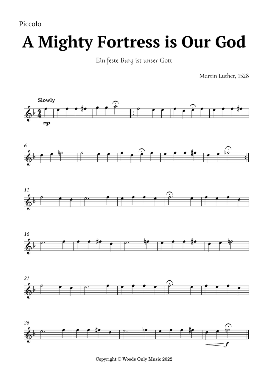 A Mighty Fortress is Our God by Luther for Flute Choir Quintet Woodwind Quintet scores gallery preview page 4