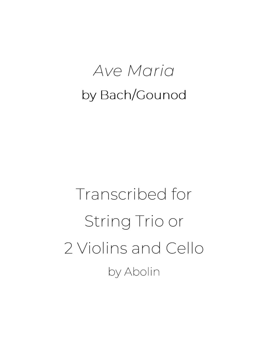 Bach/Gounod: Ave Maria - String Trio, or 2 Violins and Cello image number null