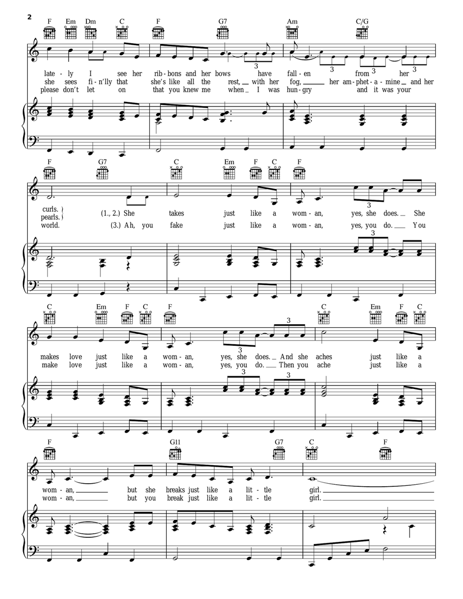 Just Like A Woman Just Like A Woman Piano, Vocal, Guitar scores gallery preview page 2