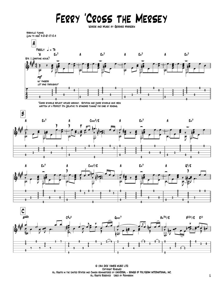 Ferry 'Cross The Mersey Ferry 'Cross The Mersey Acoustic Guitar scores gallery preview page 1