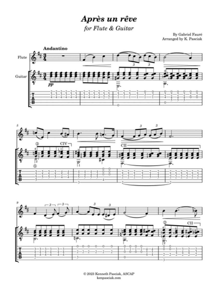 Après un rêve (for Flute or Violin & Guitar) image number null