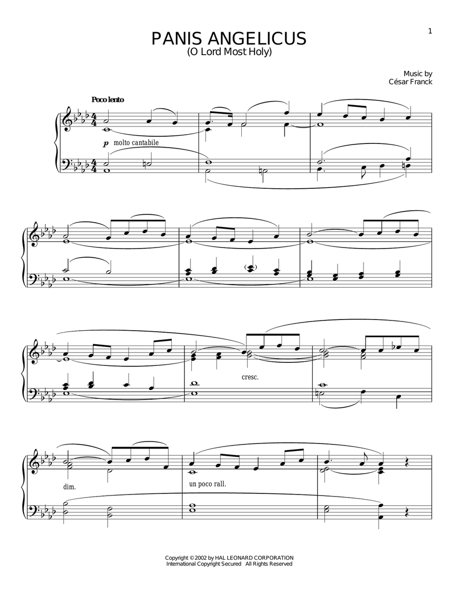 Panis Angelicus (O Lord Most Holy) Piano, Vocal, Guitar scores gallery preview page 1
