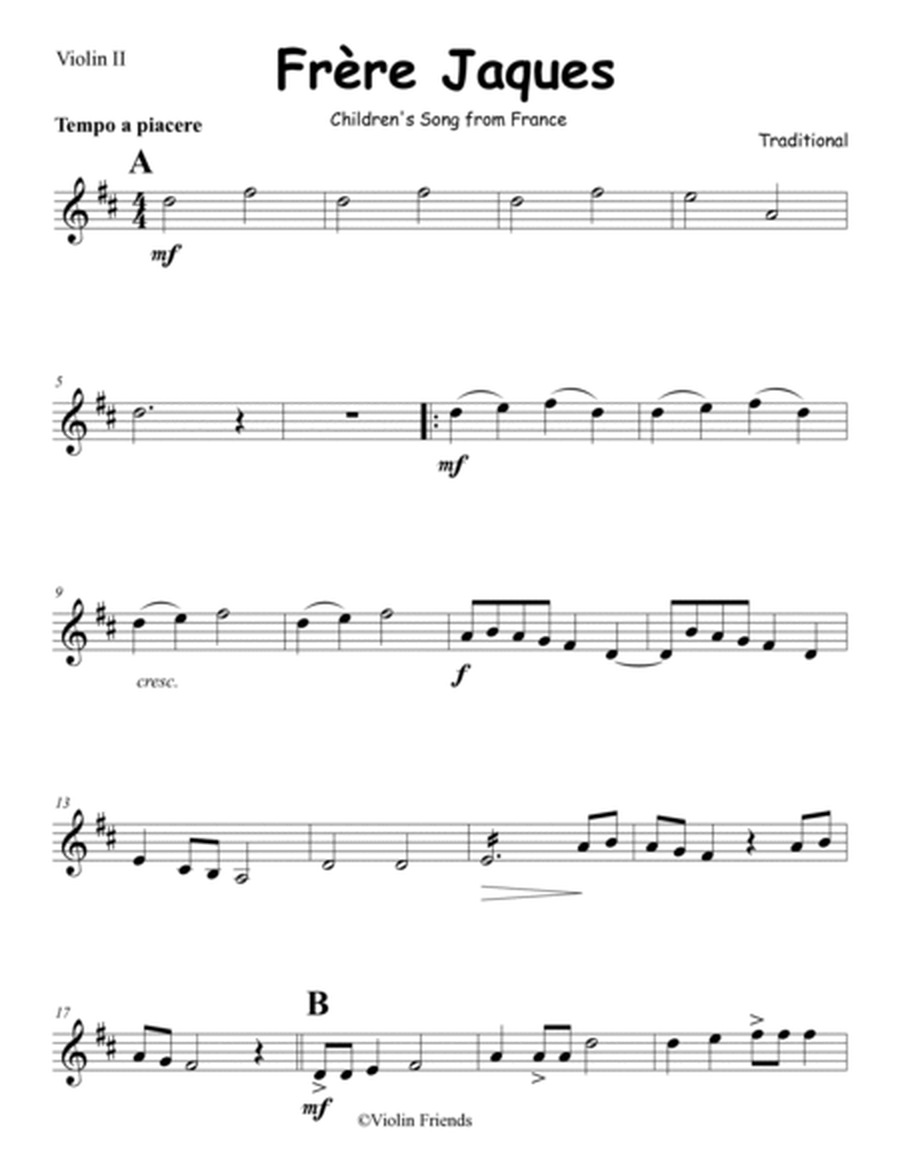 Sheet music for Violin Quartet: Frère Jaques image number null