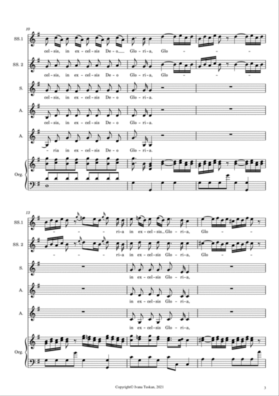 Gloria (from Mass in D Major) for 2 Sopranos, SSA and organ SSA scores gallery preview page 3