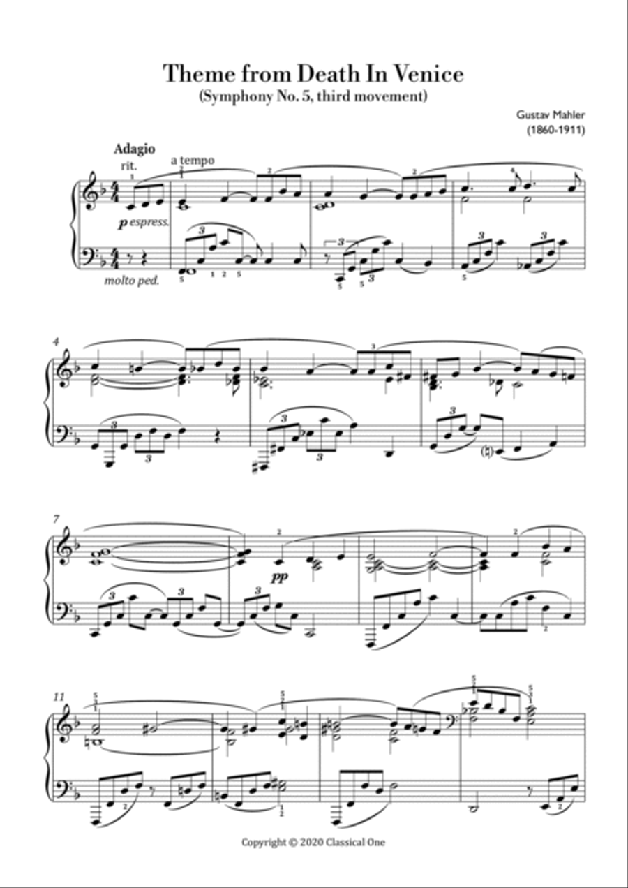 Mahler - Theme from Death in Venice(Easy piano version) Easy Piano scores gallery preview page 2