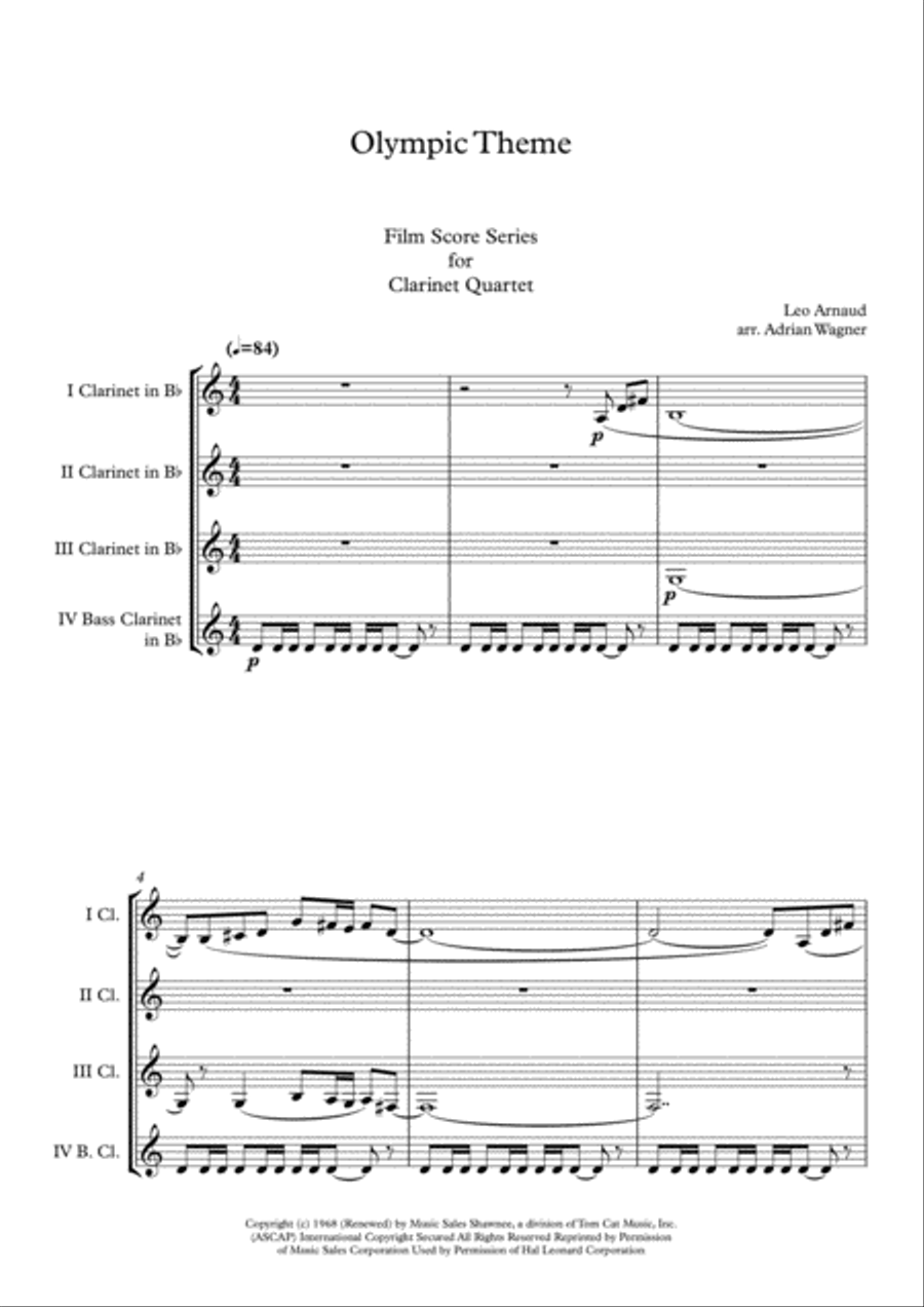 Bugler's Dream (Olympic Fanfare) Clarinet Quartet scores gallery preview page 3