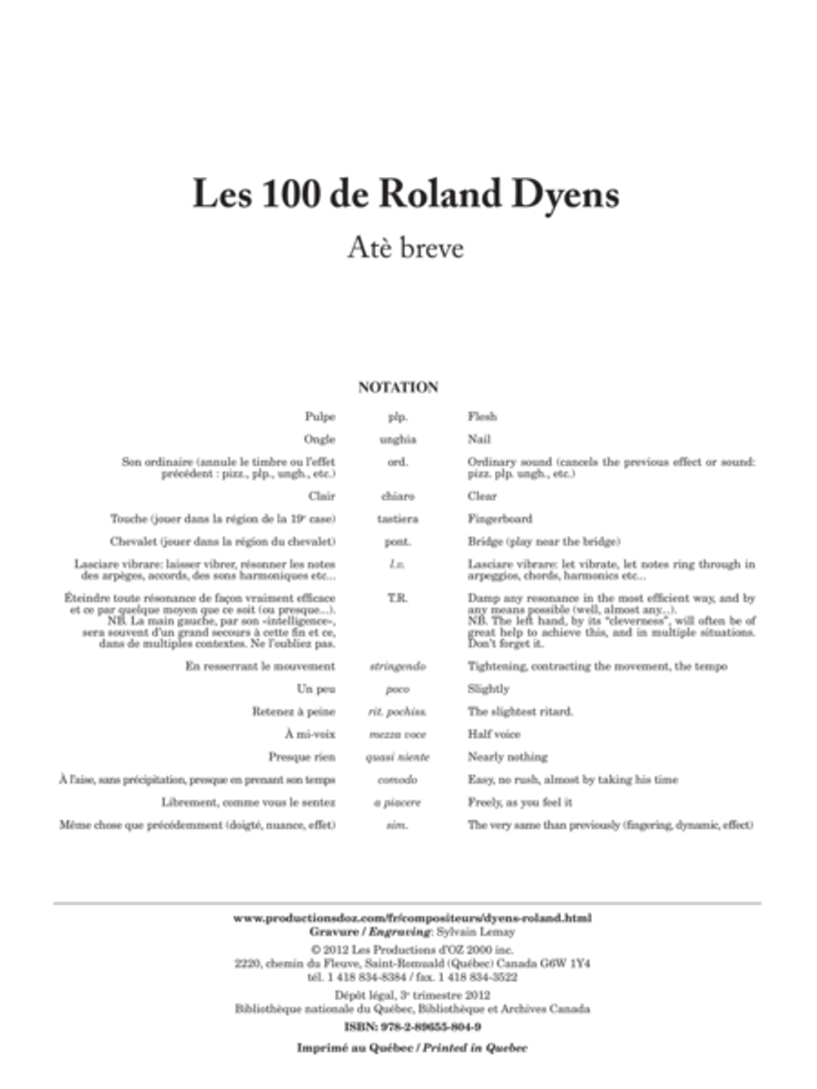 Les 100 de Roland Dyens - Atè breve Classical Guitar scores gallery preview page 1