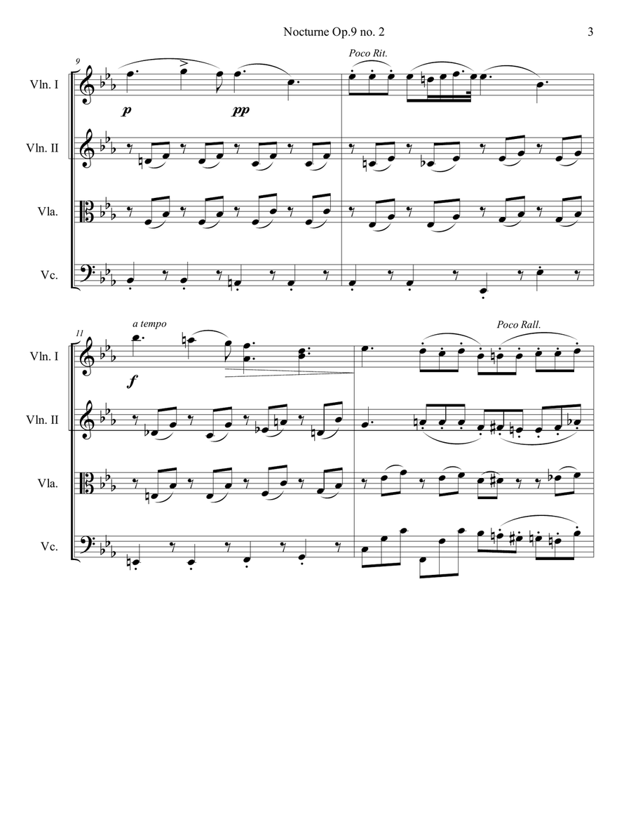 Nocturne Op. 9 No. 2 for String Quartet String Quartet scores gallery preview page 3