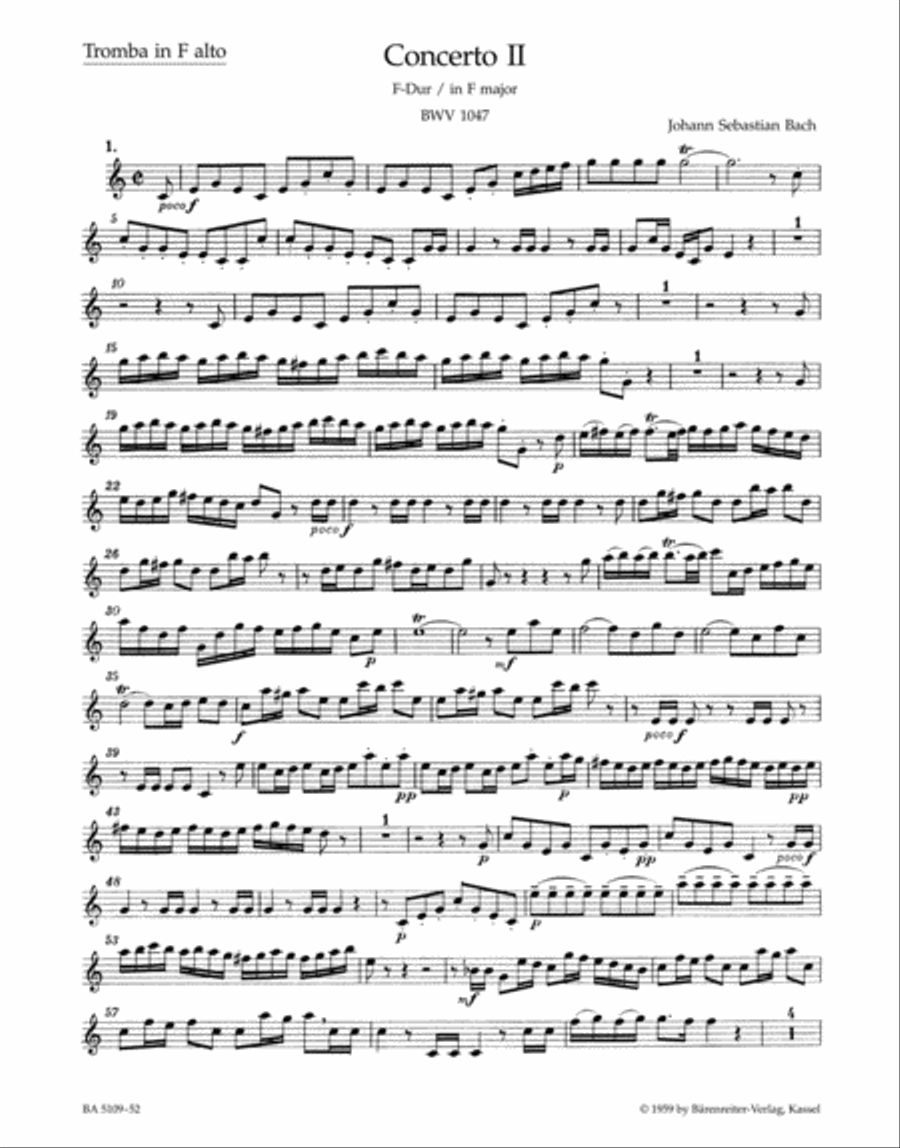 Brandenburg Concerto, No. 2, No. 2 F major, BWV 1047 by Johann Sebastian Bach Trumpet - Sheet Music