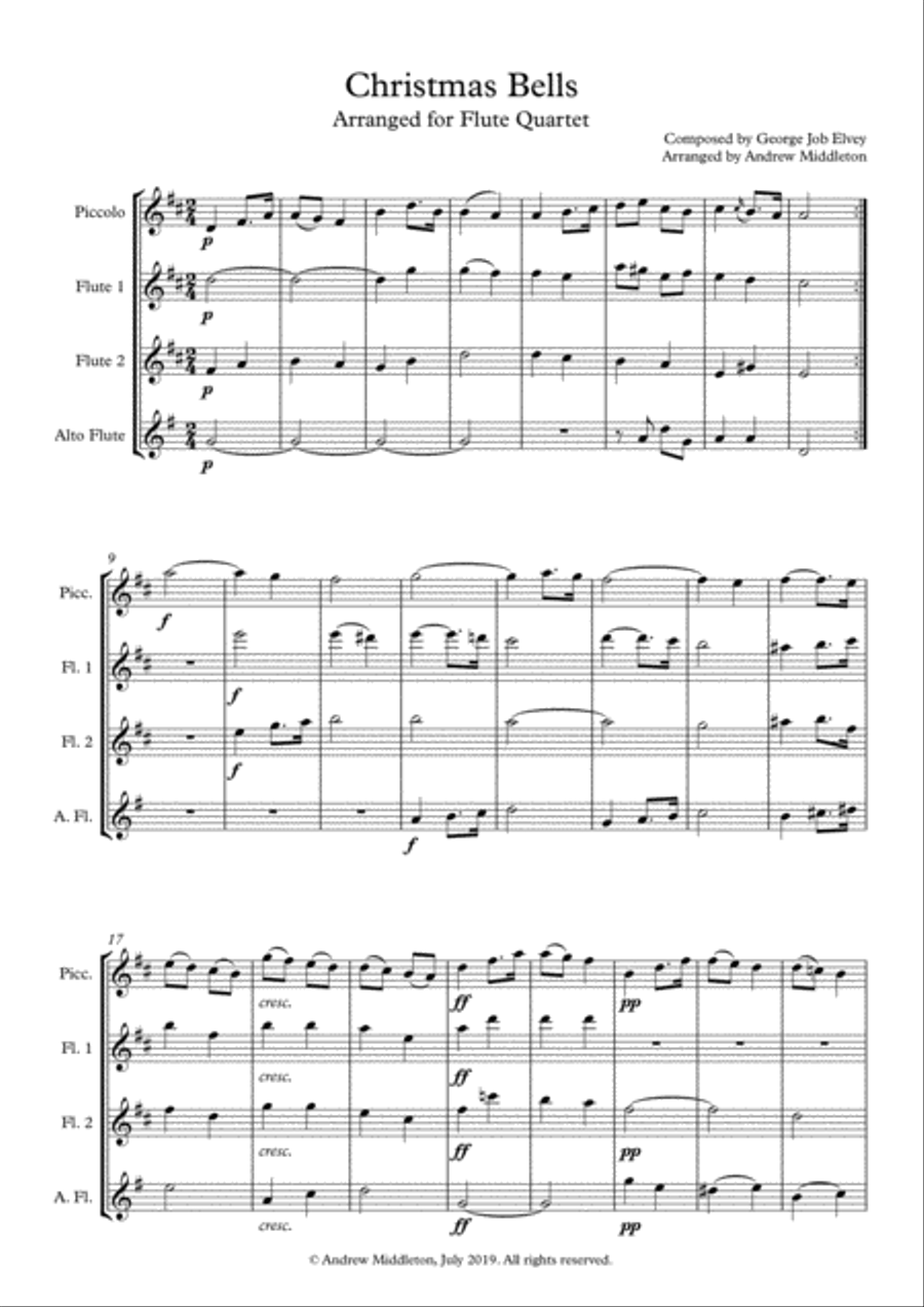 Christmas Bells arranged for Flute Quartet Flute Quartet scores gallery preview page 3