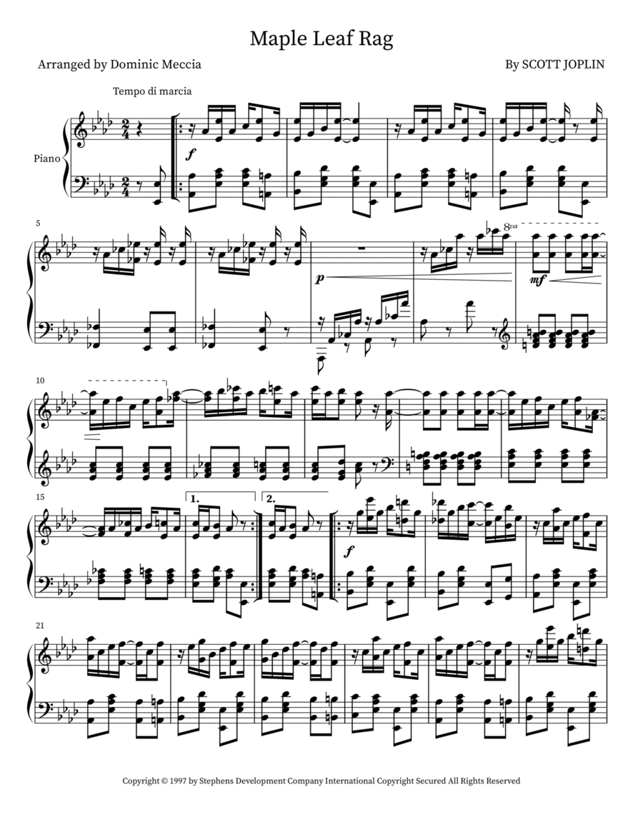 Maple Leaf Rag Piano, Vocal scores gallery preview page 1