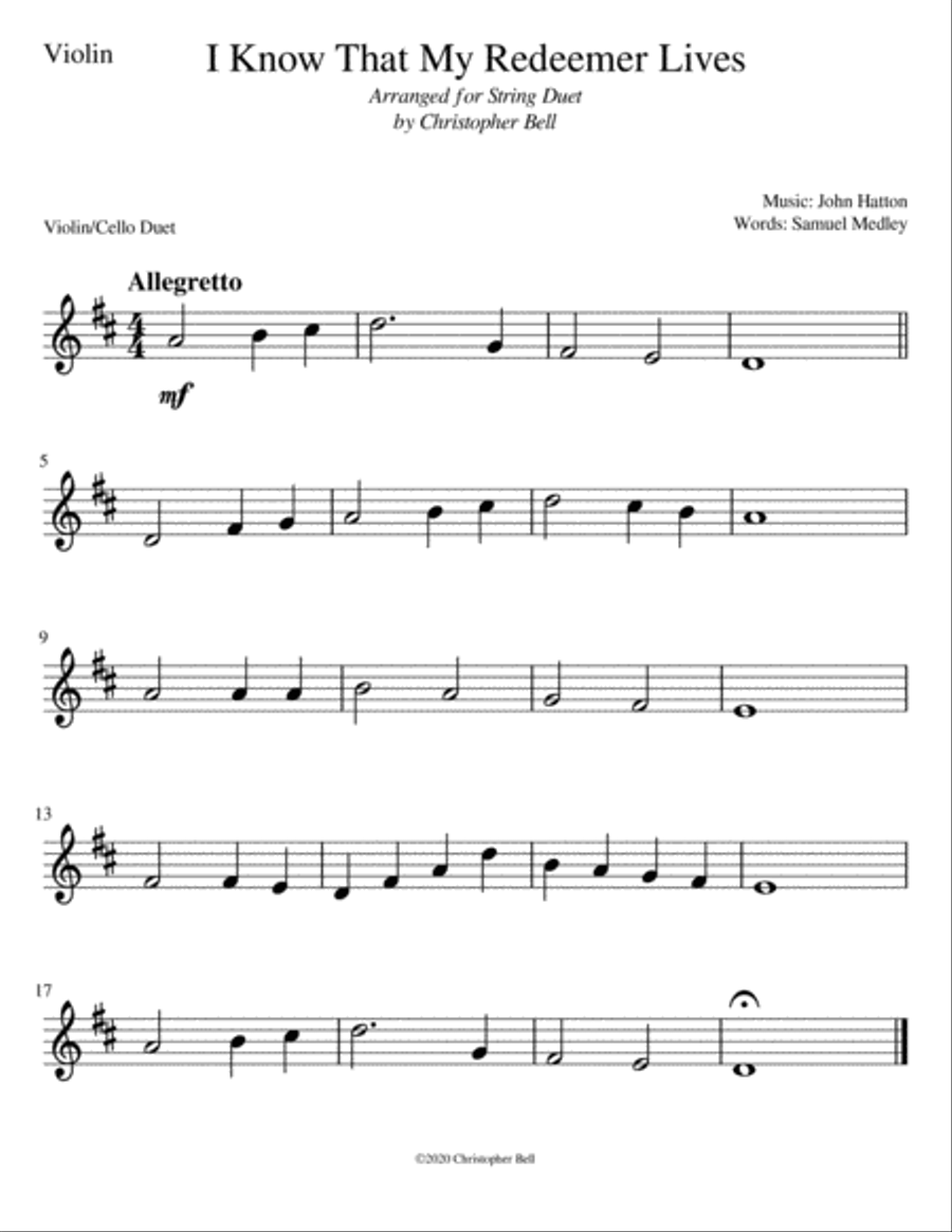 I Know That My Redeemer Lives - Easy Violin/Cello Duet String Duet scores gallery preview page 2
