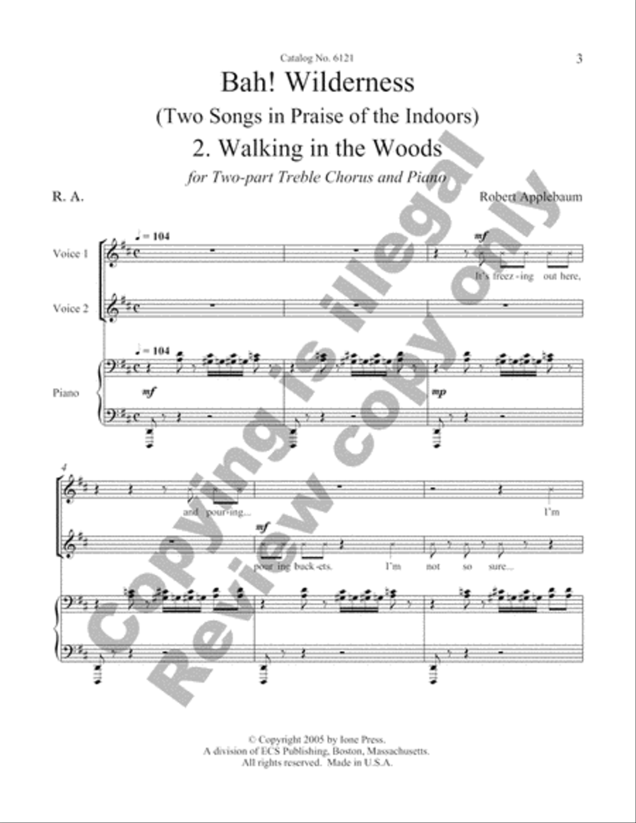 Bah! Wilderness: Two Songs in Praise of the Indoors: 2. Walking in the Woods SA scores gallery preview page 8