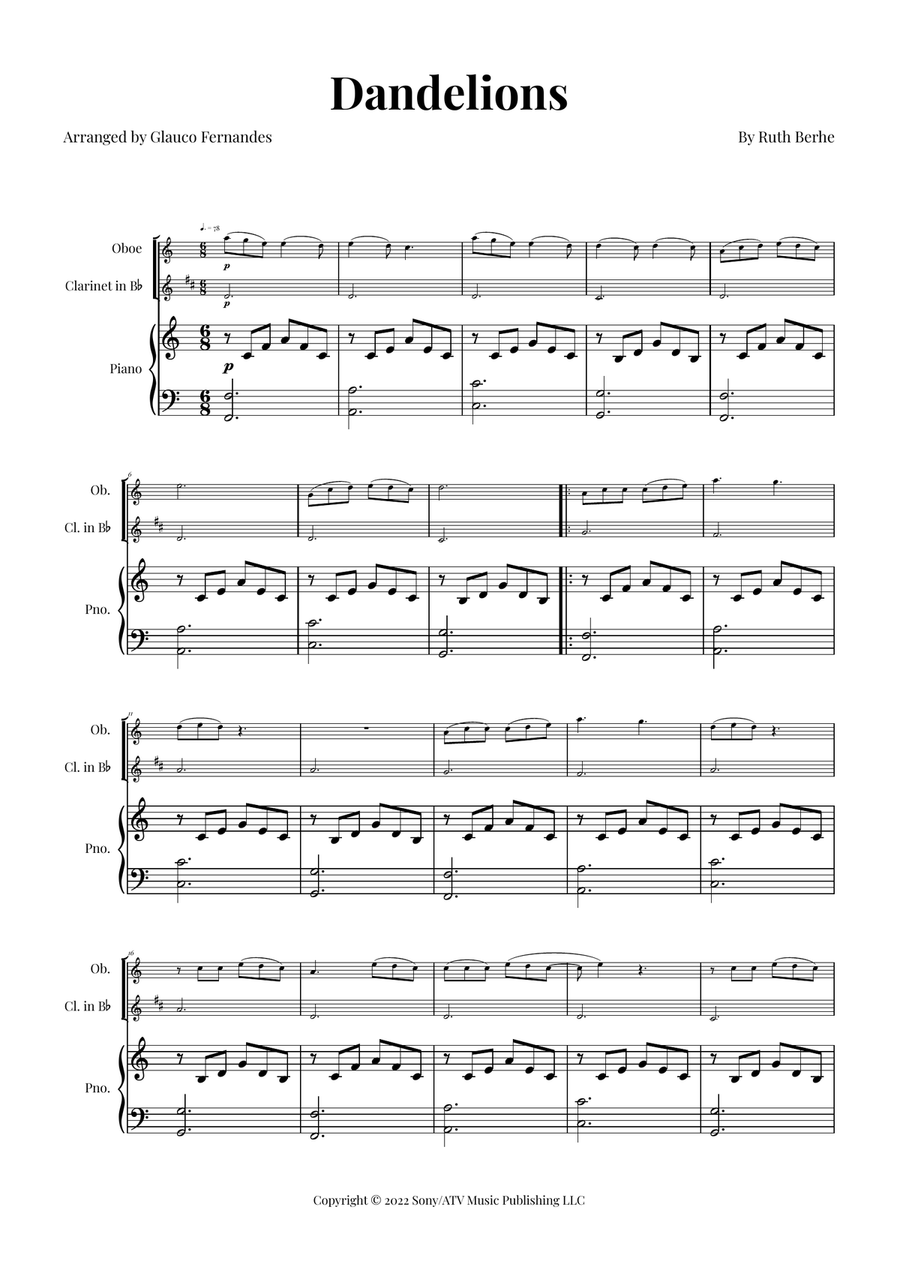 Dandelions Woodwind Duet scores gallery preview page 1