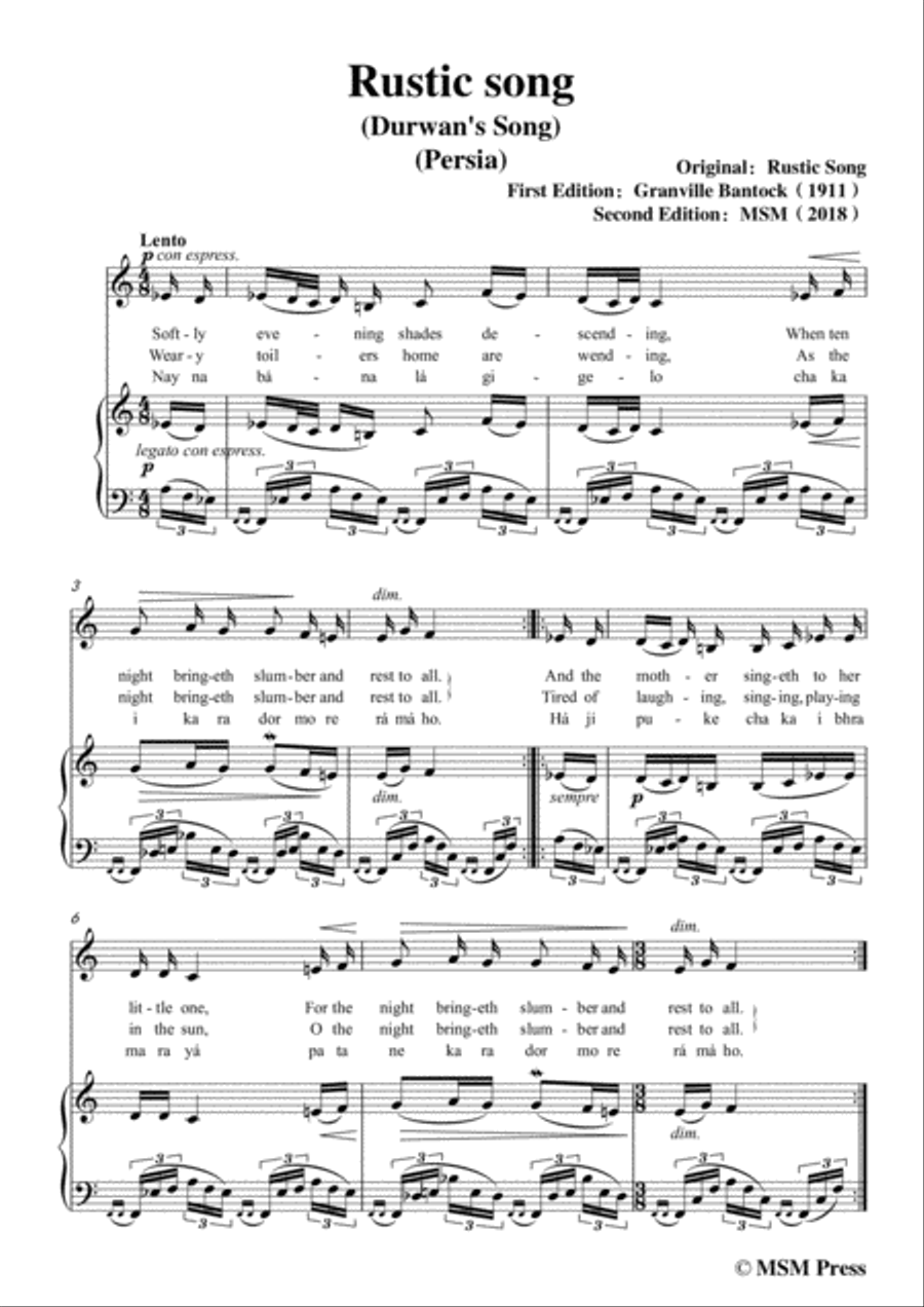 Bantock-Folksong,Rustic song(Durwan's Song),in a minor,for Voice and Piano Voice Solo scores gallery preview page 3