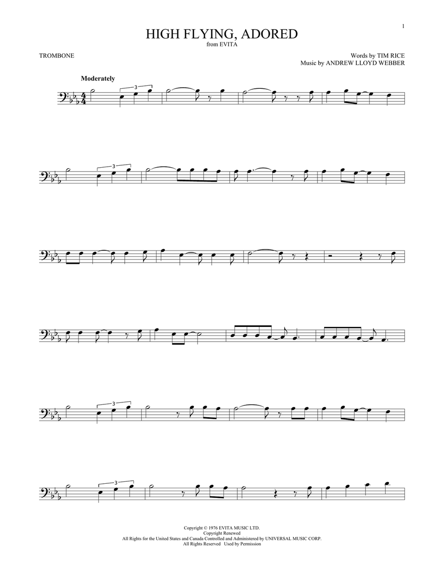 High Flying, Adored (from Evita) Trombone Solo scores gallery preview page 1
