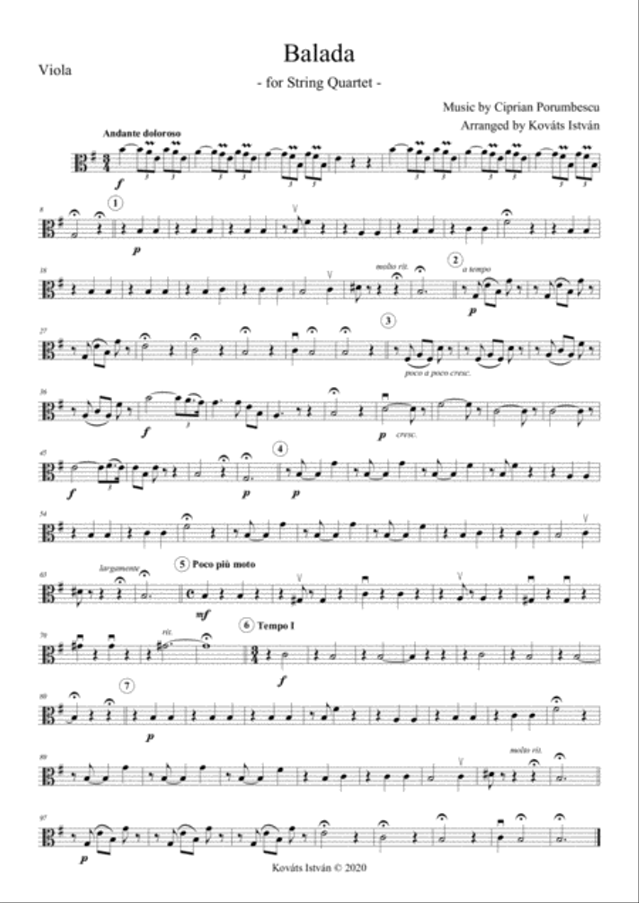 Balada (Porumbescu) for String Quartet String Quartet scores gallery preview page 4