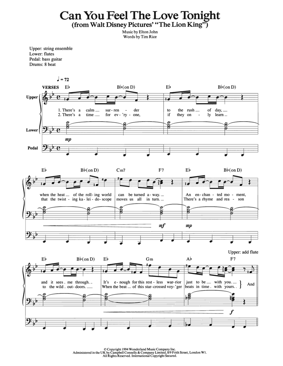 Can You Feel The Love Tonight (from The Lion King) Organ Solo scores gallery preview page 1