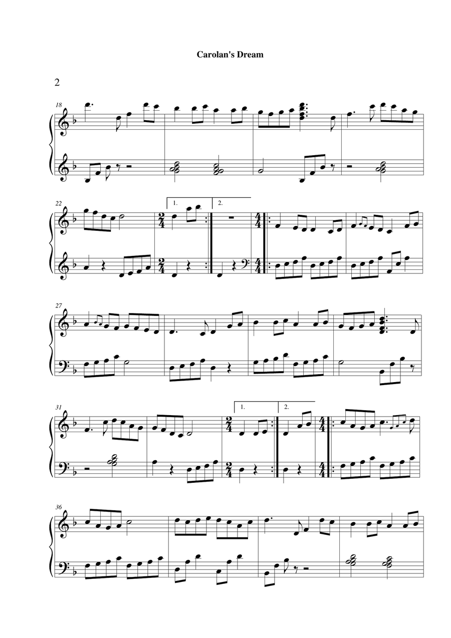 Carolan's Dream - lever harp solo Celtic Harp scores gallery preview page 2