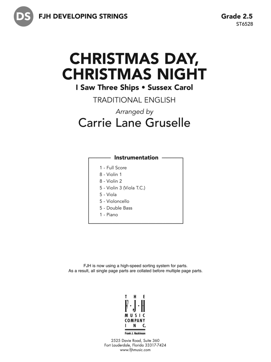 Christmas Day, Christmas Night (I Saw Three Ships - Sussex Carol): Score String Orchestra scores gallery preview page 1