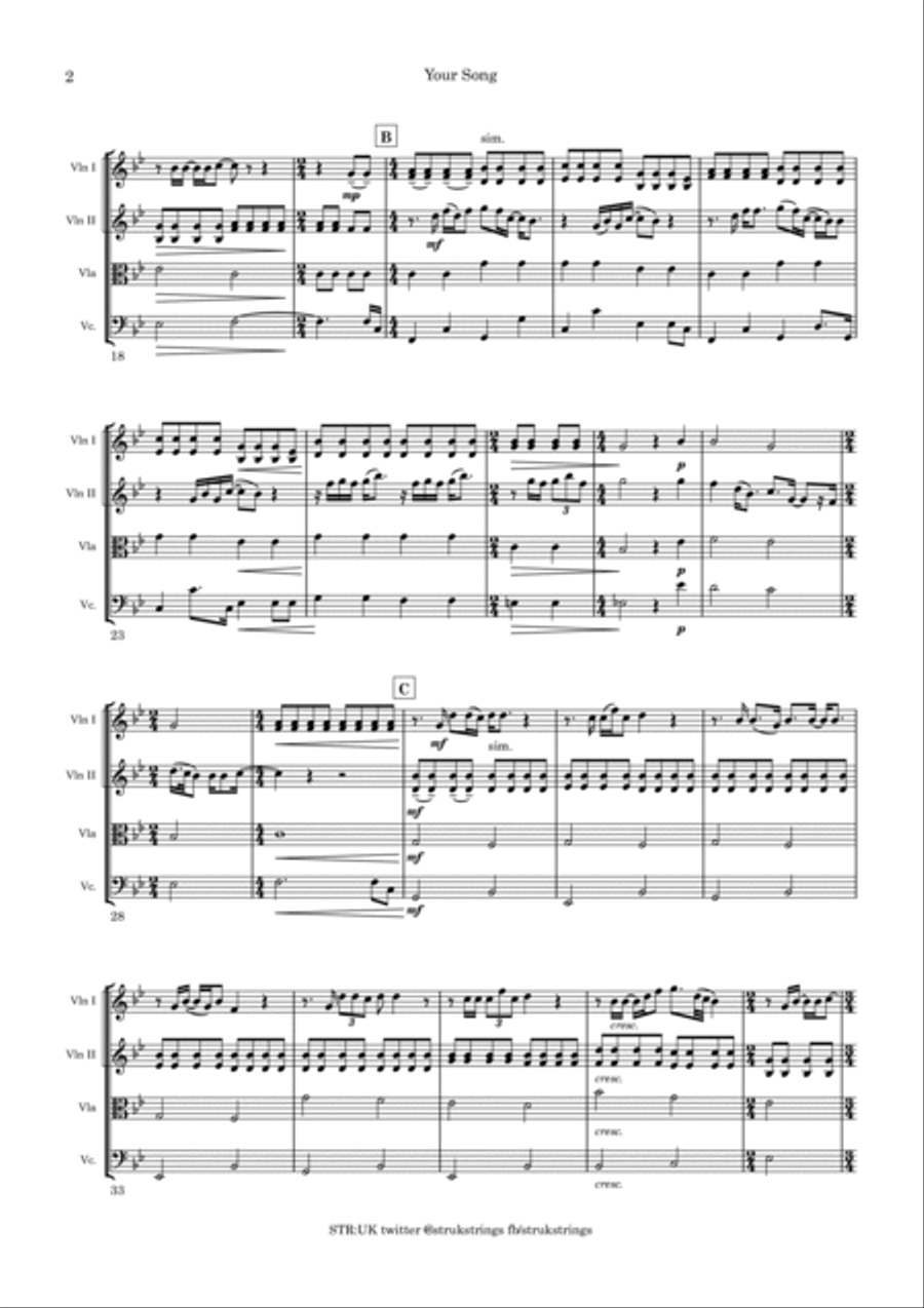 Your Song String Quartet scores gallery preview page 3