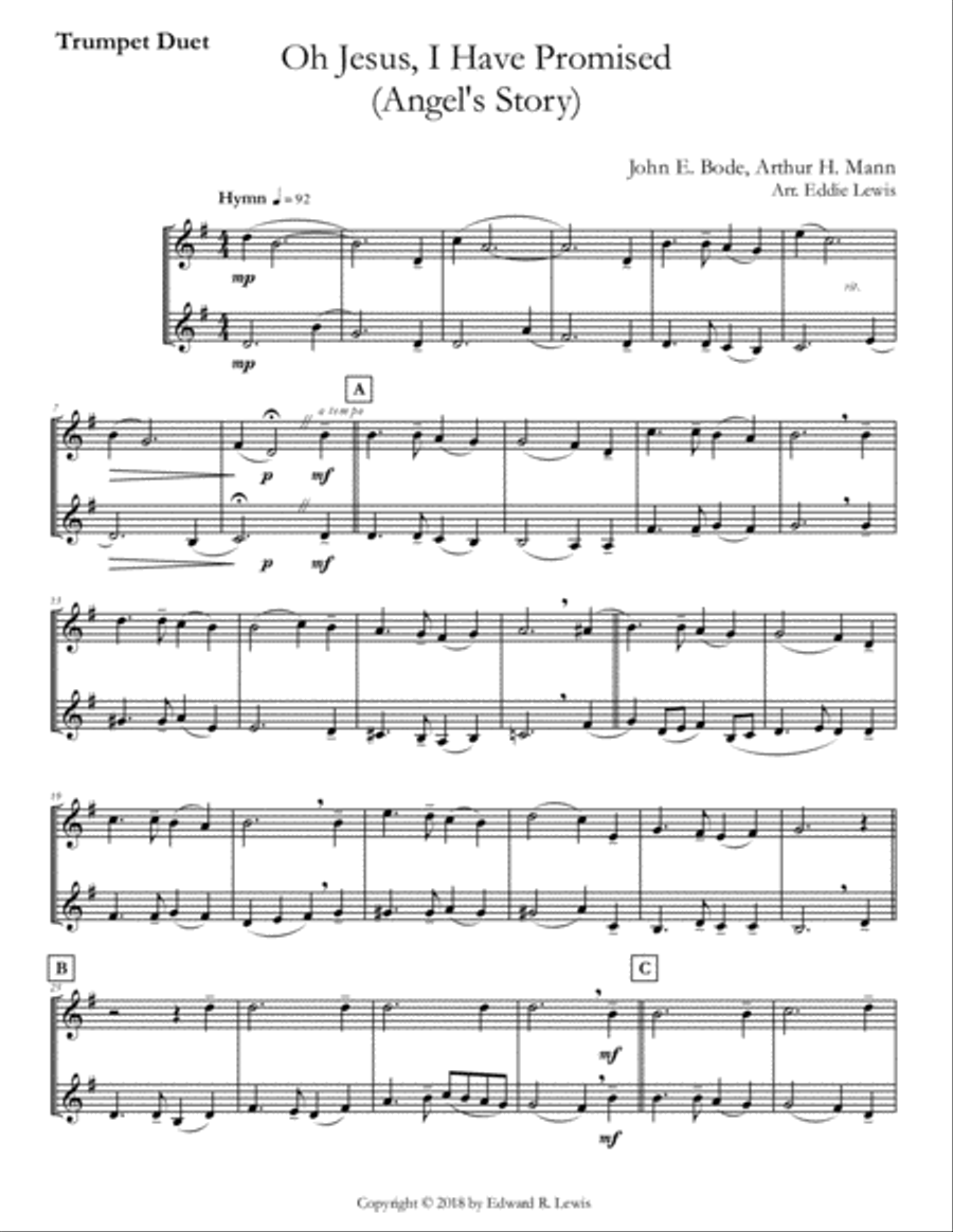 O Jesus, I Have Promised (Hymn) Angels Story - Trumpet Duet by Eddie Lewis Trumpet Duet scores gallery preview page 2