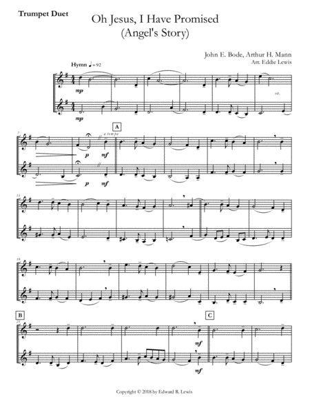 O Jesus, I Have Promised (Hymn) Angels Story - Trumpet Duet by Eddie Lewis image number null