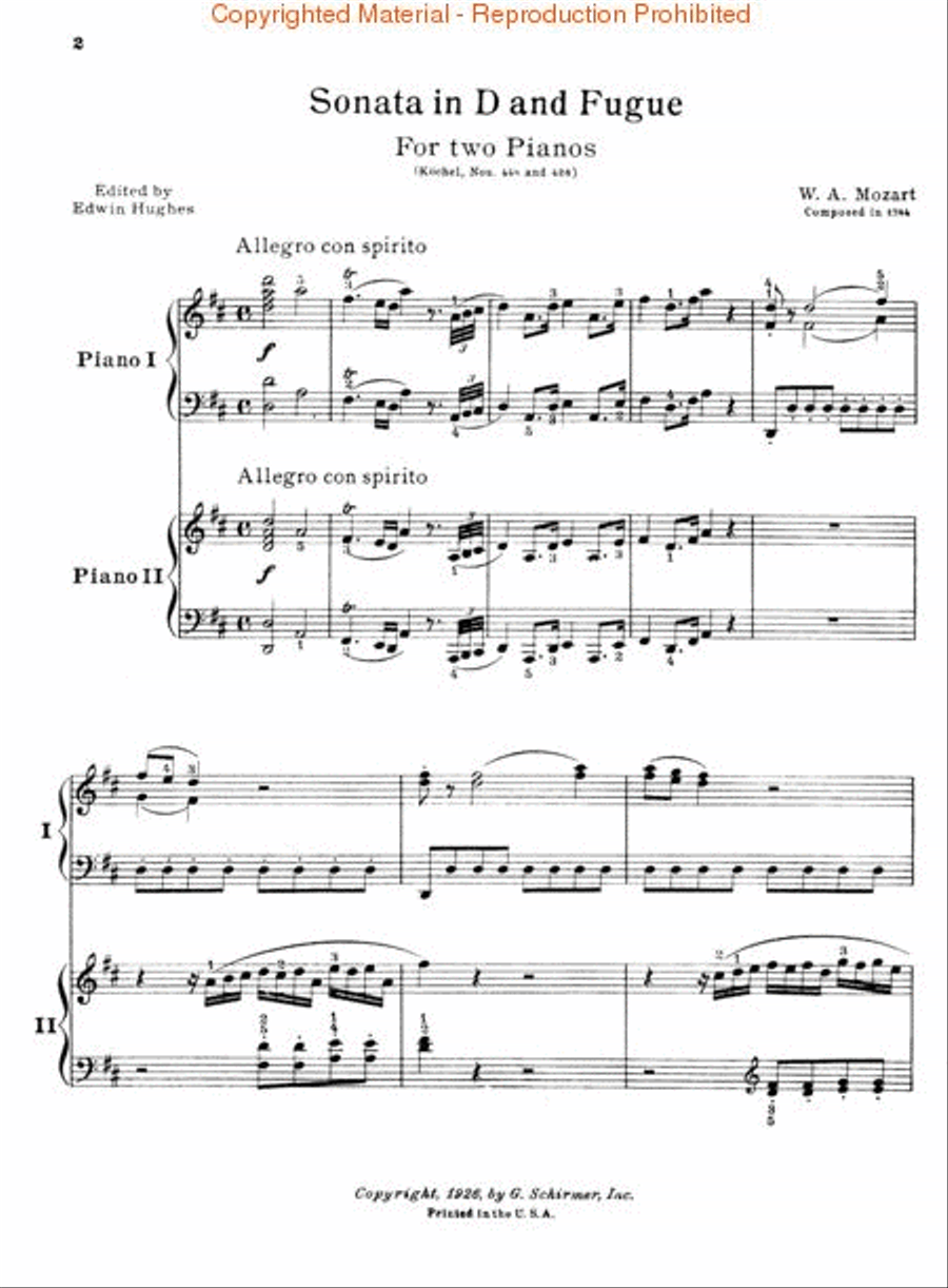 Sonata in D (K.448); Fugue in C Minor (K.426) Piano Duet scores gallery preview page 2