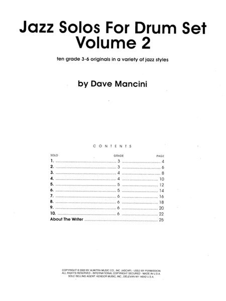 Jazz Solos For Drum Set, Volume 2
