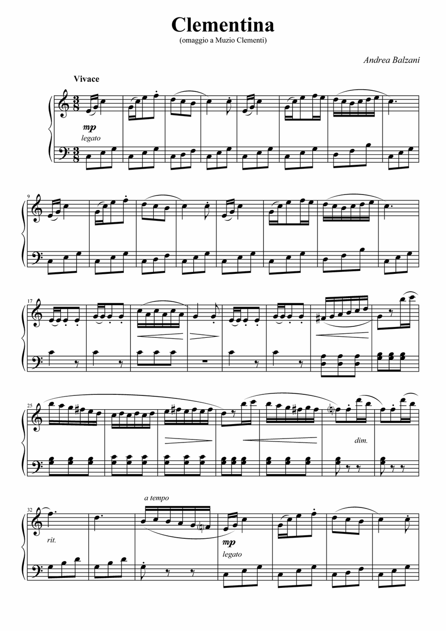 Clementina (omaggio a Muzio Clementi) - Sonatina per pianoforte [PIANO SCORE] (foglio album) Easy Piano scores gallery preview page 2