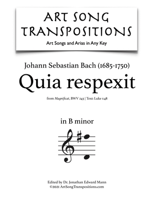 Book cover for BACH: Quia respexit, BWV 243 (transposed to B minor)