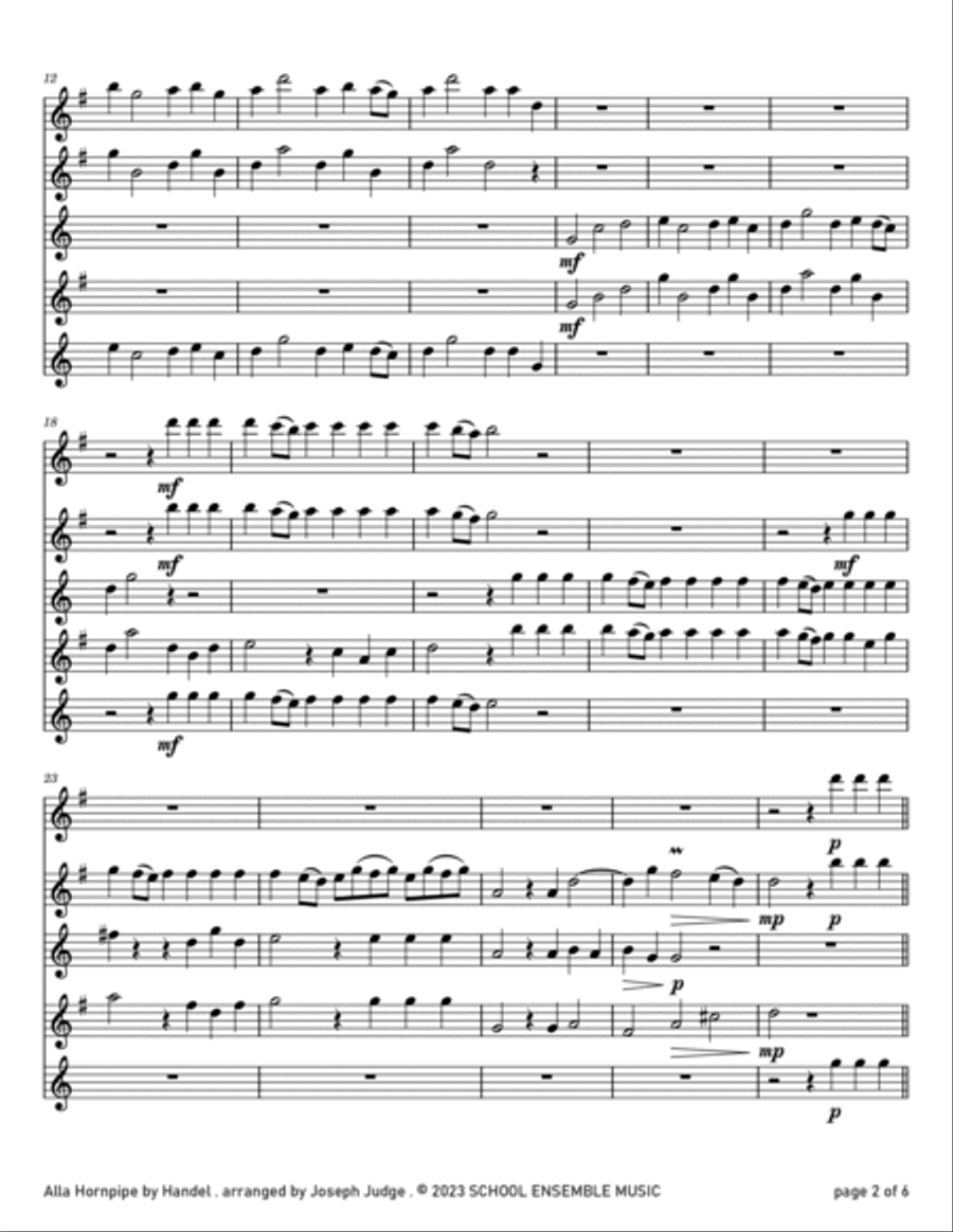 Alla Hornpipe by Handel for Saxophone Quartet in Schools Saxophone Quartet scores gallery preview page 2