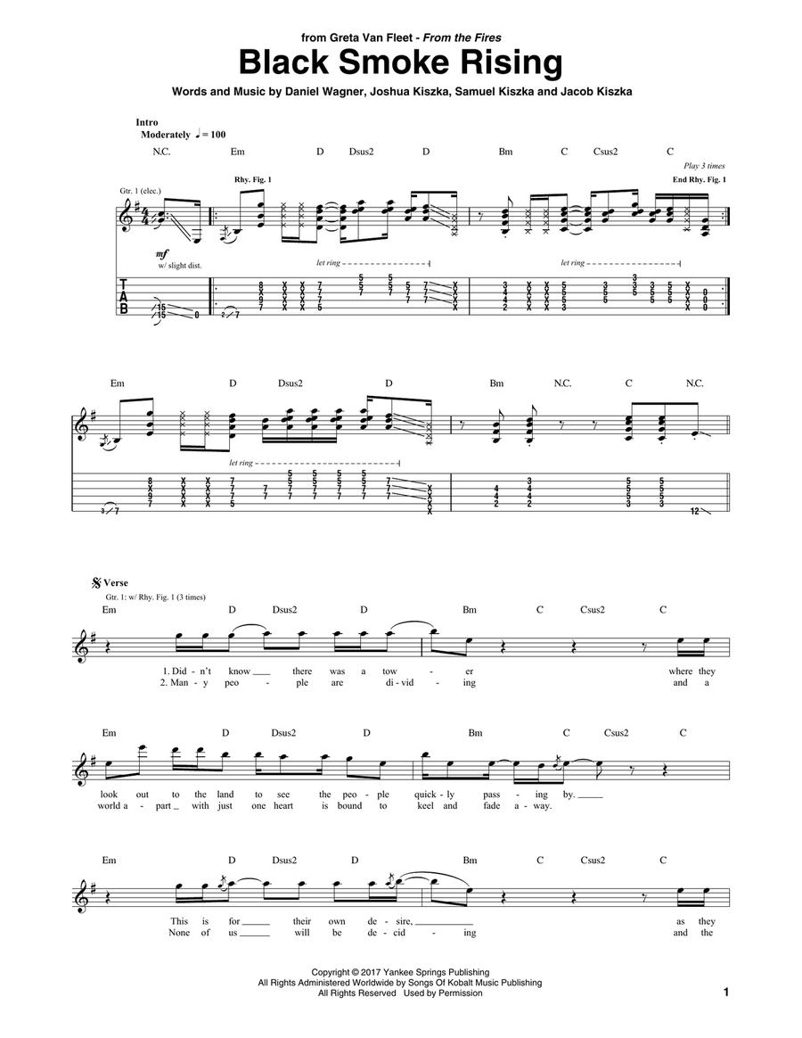 Black Smoke Rising Guitar Tablature scores gallery preview page 1
