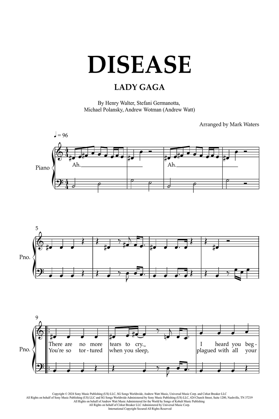 Disease Disease Easy Piano scores gallery preview page 1