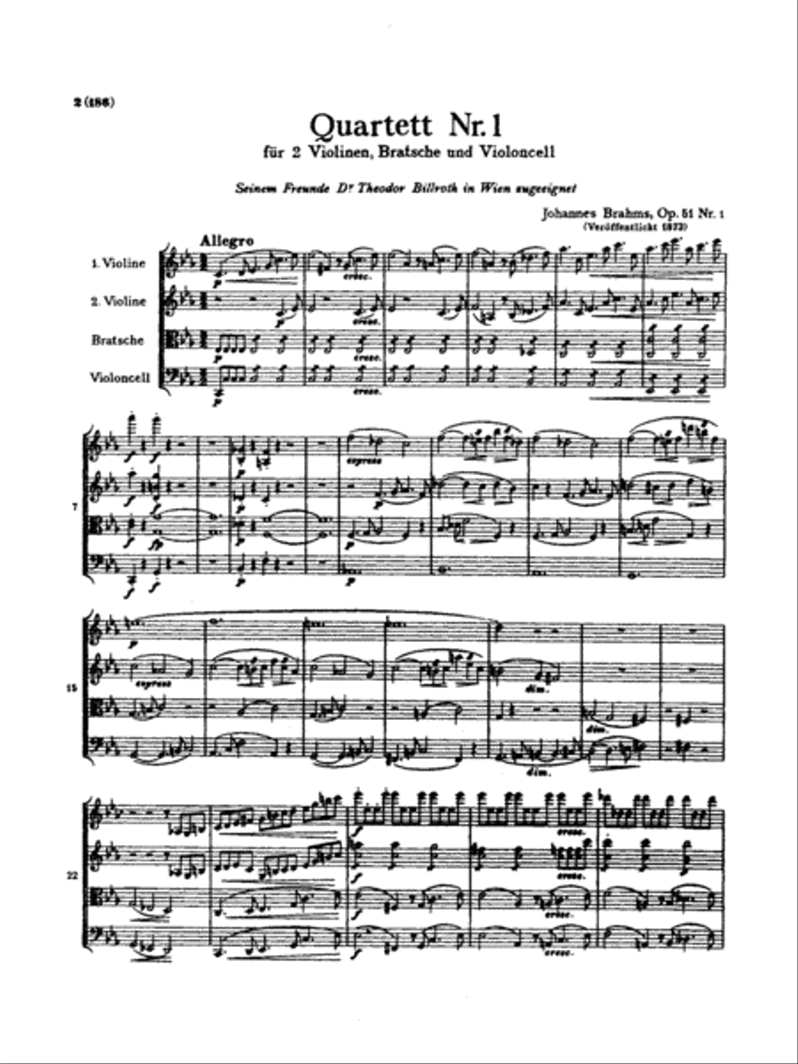 Brahms: Three String Quartets String Quartet scores gallery preview page 1