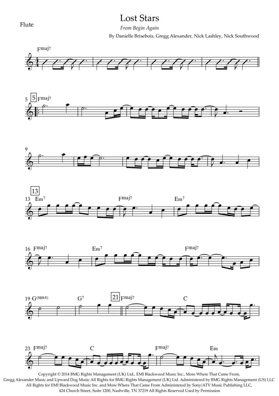 Lost Stars Lost Stars Flute Solo scores gallery preview page 1