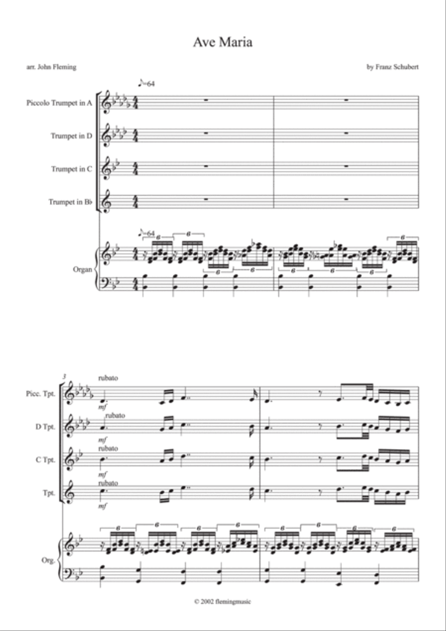 Ave Maria (for Trumpet and Organ) Trumpet Duet scores gallery preview page 2