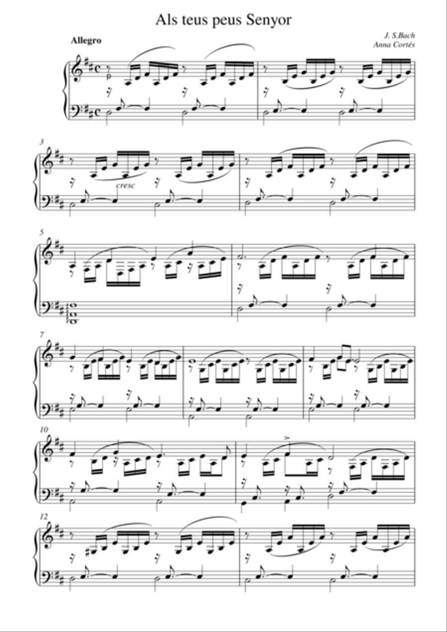 J.SBach-Anna Cortés Als teus peus Senyor Piano Solo scores gallery preview page 1