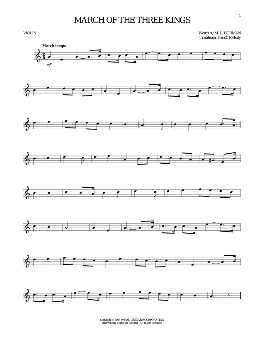 March Of The Three Kings Violin Solo scores gallery preview page 1