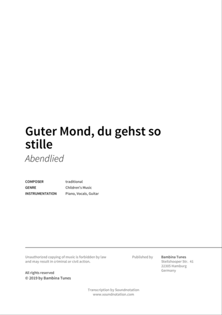 Guter Mond, du gehst so stille Piano, Vocal, Guitar scores gallery preview page 2