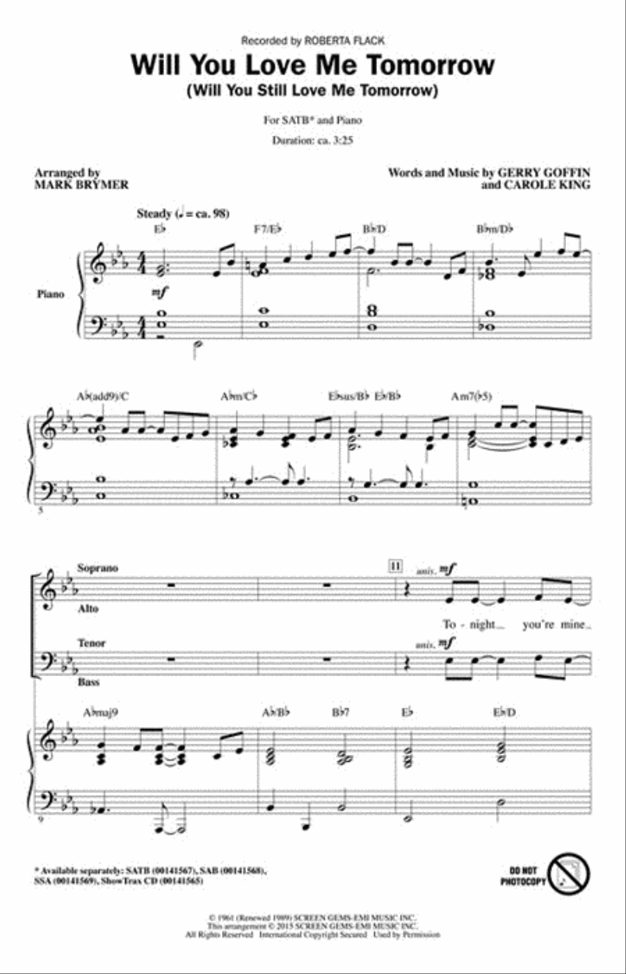 Will You Love Me Tomorrow (Will You Still Love Me Tomorrow) 4-Part scores gallery preview page 2