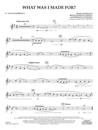 Book cover for What Was I Made For? (arr. Michael Brown) - Eb Alto Saxophone 2