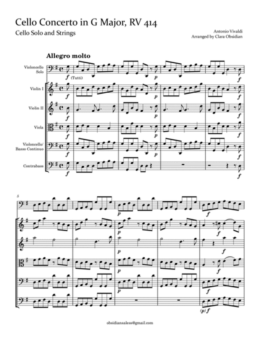 A. Vivaldi: Cello Concerto in G Major, RV. 414 image number null